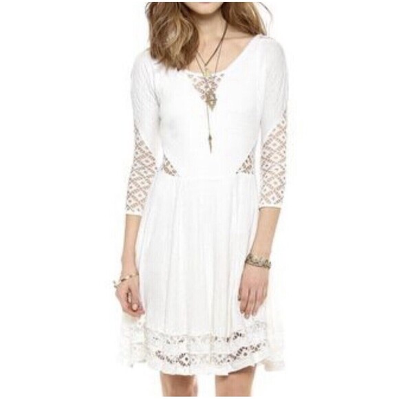 Free People ‘To the Point’ White Lace Mini Dress Size M - Picture 1 of 11